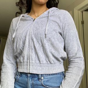 GARAGE grey velvet zip-up, size large women’s, perfect condition. Cropped